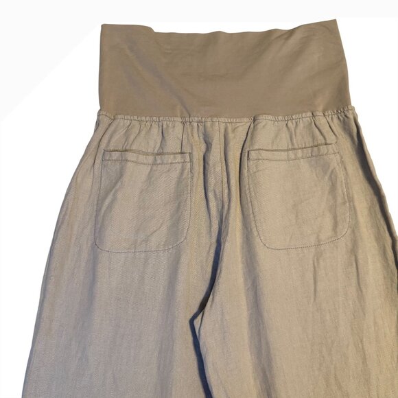 MEDIUM  HEI HEI Anthropologie Wide Leg Linen Pants Foldover Band Khaki Gray - Picture 6 of 8